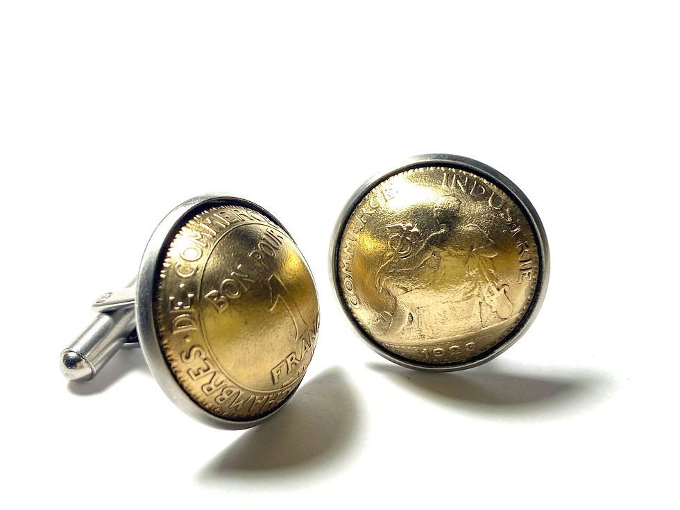 1921 - 1927 Domed France coin cufflinks 1 Franc Mercury boutons de manchette
