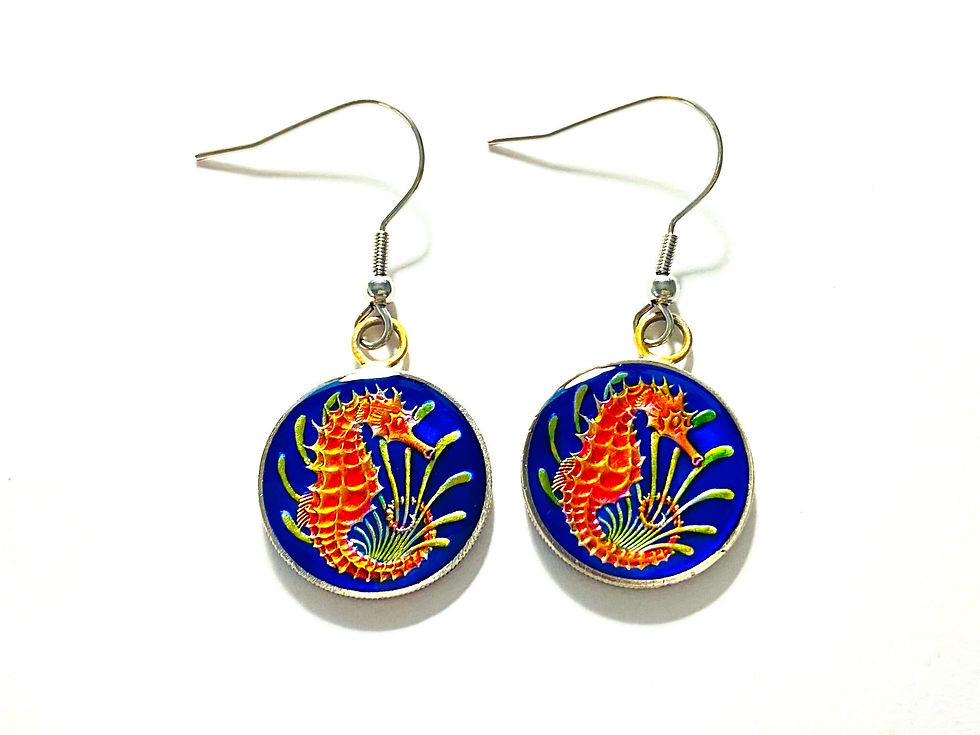 1967 - 1989 Singapore coin earrings 10 Cents sea horse
