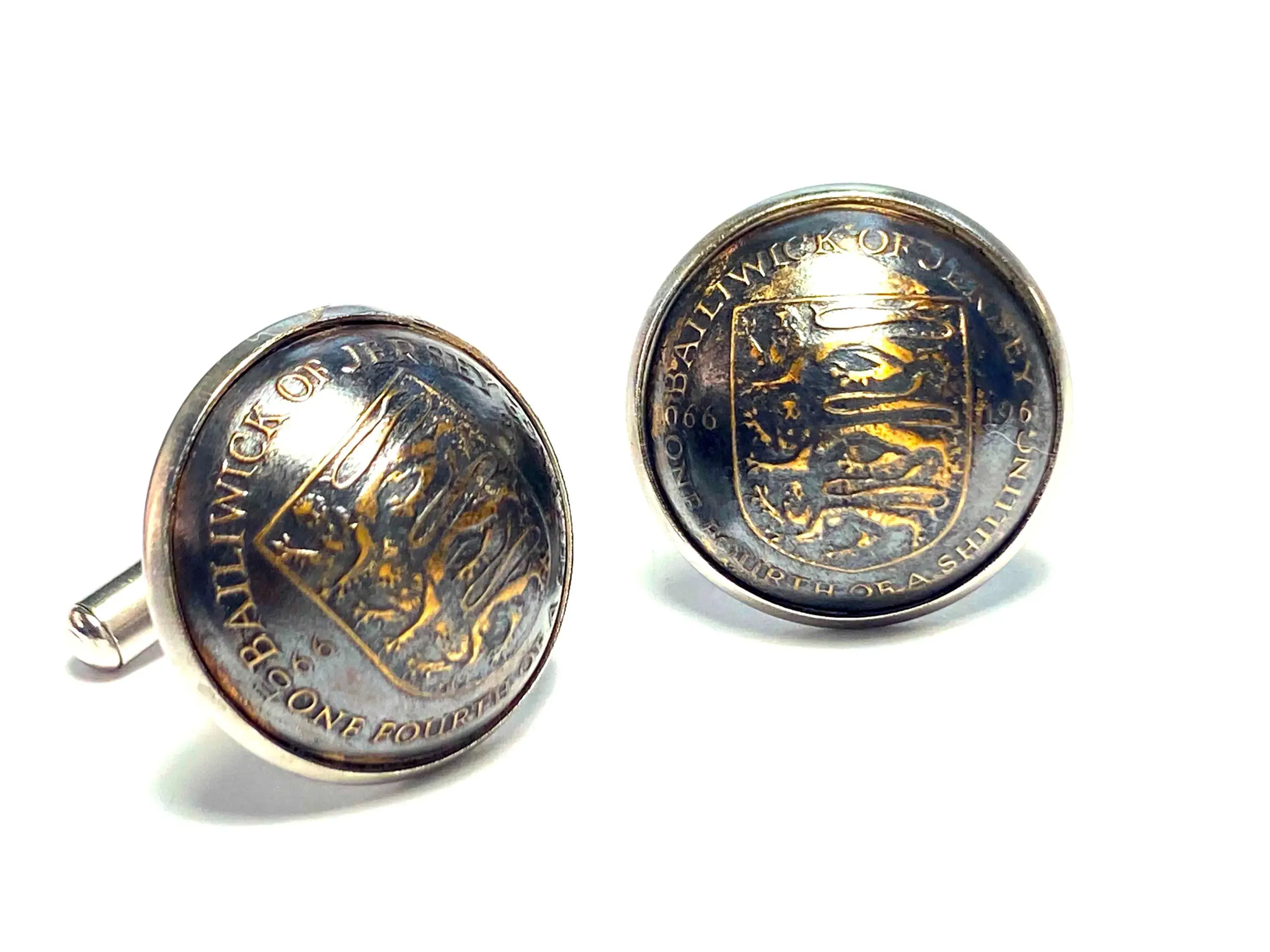 Domed 1966 Bailiwick Of Jersey coin cufflinks ,One Fourth of A Shilling