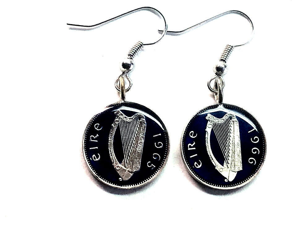 1940 - 1968 Ireland coin earrings threepence hare harp