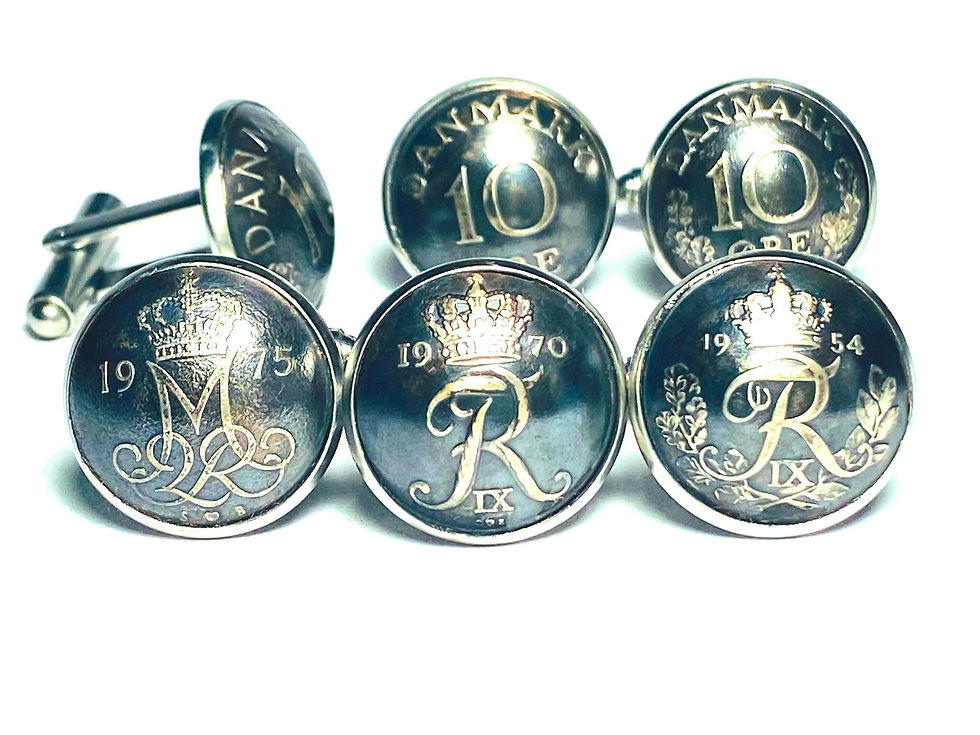 1948 - 1988 Domed Denmark coin cufflinks 10 Øre manchetknapper