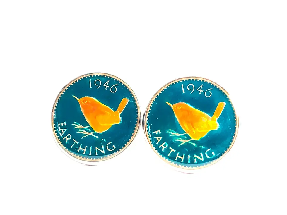 1937 - 1956 UK coin cufflinks farthing wren