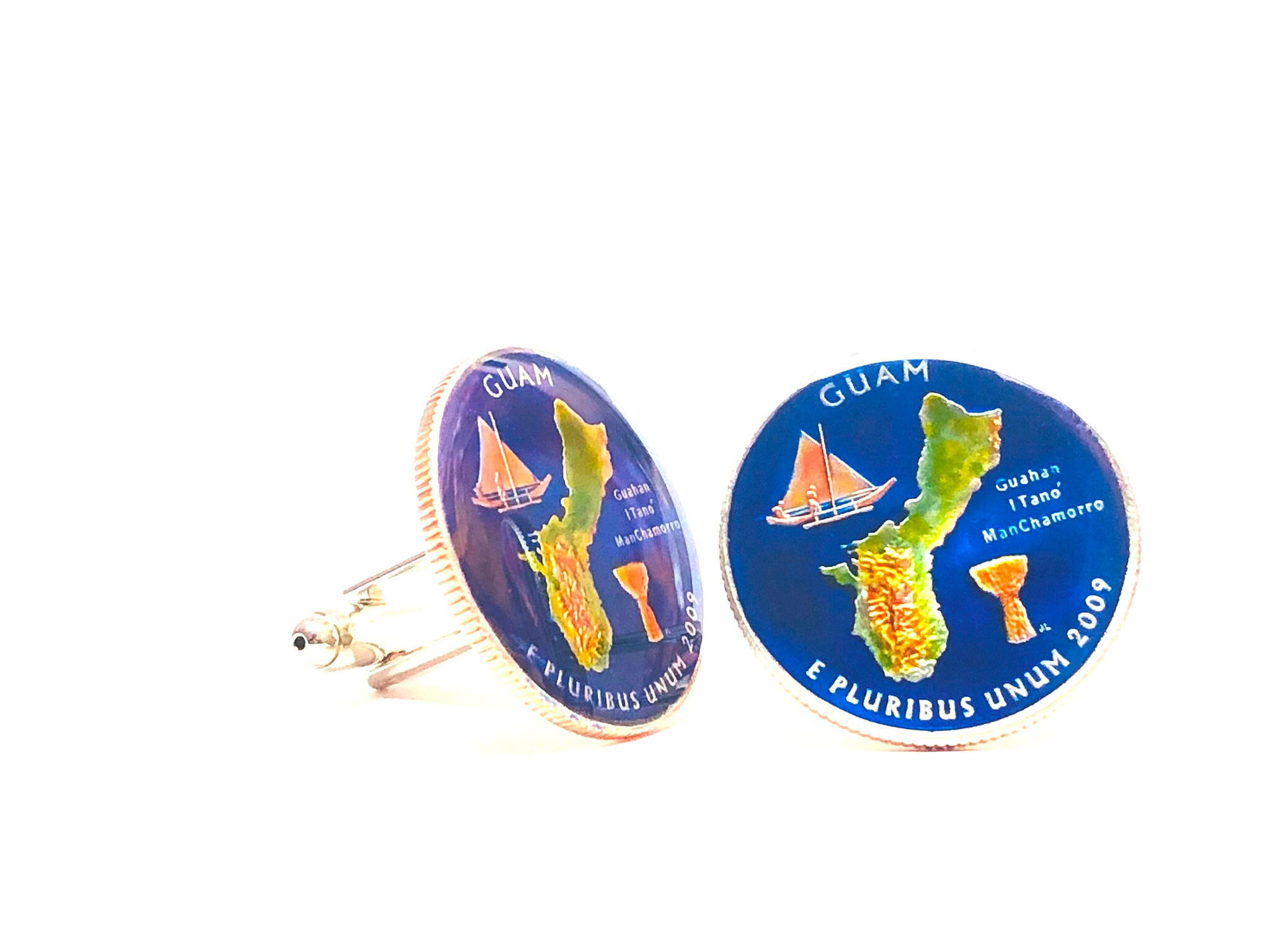2009 USA coin cufflinks , Guam Quarter , 24mm.