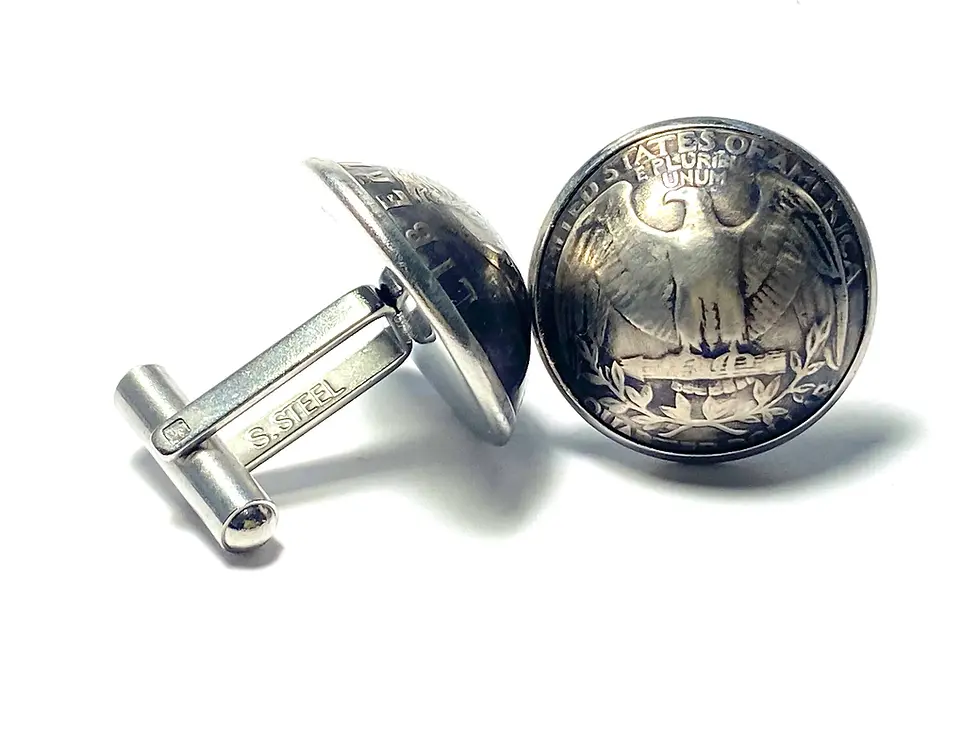 Thumbnail: 1965 - 1998  Domed USA coin cufflinks Washington Quarter wings spread eagle