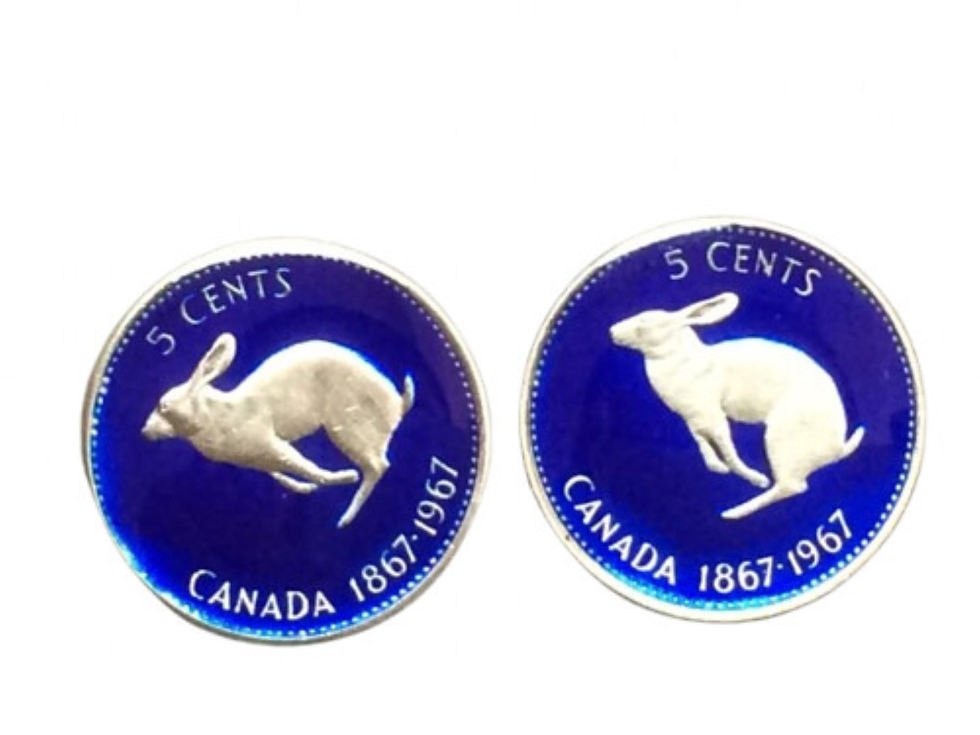 1967 Canada coin cufflinks 5 cents hopping rabit 100th Anniversary of Canada