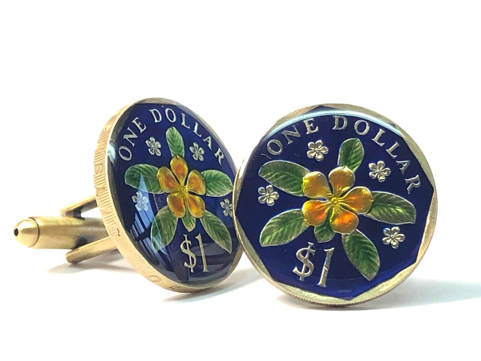 Singapore coin cufflinks Dollar Periwinkle Flower