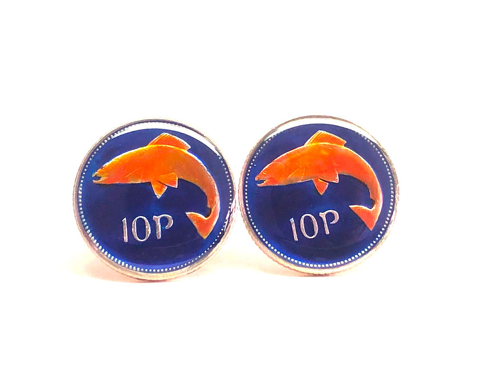 1993 - 2000 Ireland coin cufflinks 10 pence Salmon
