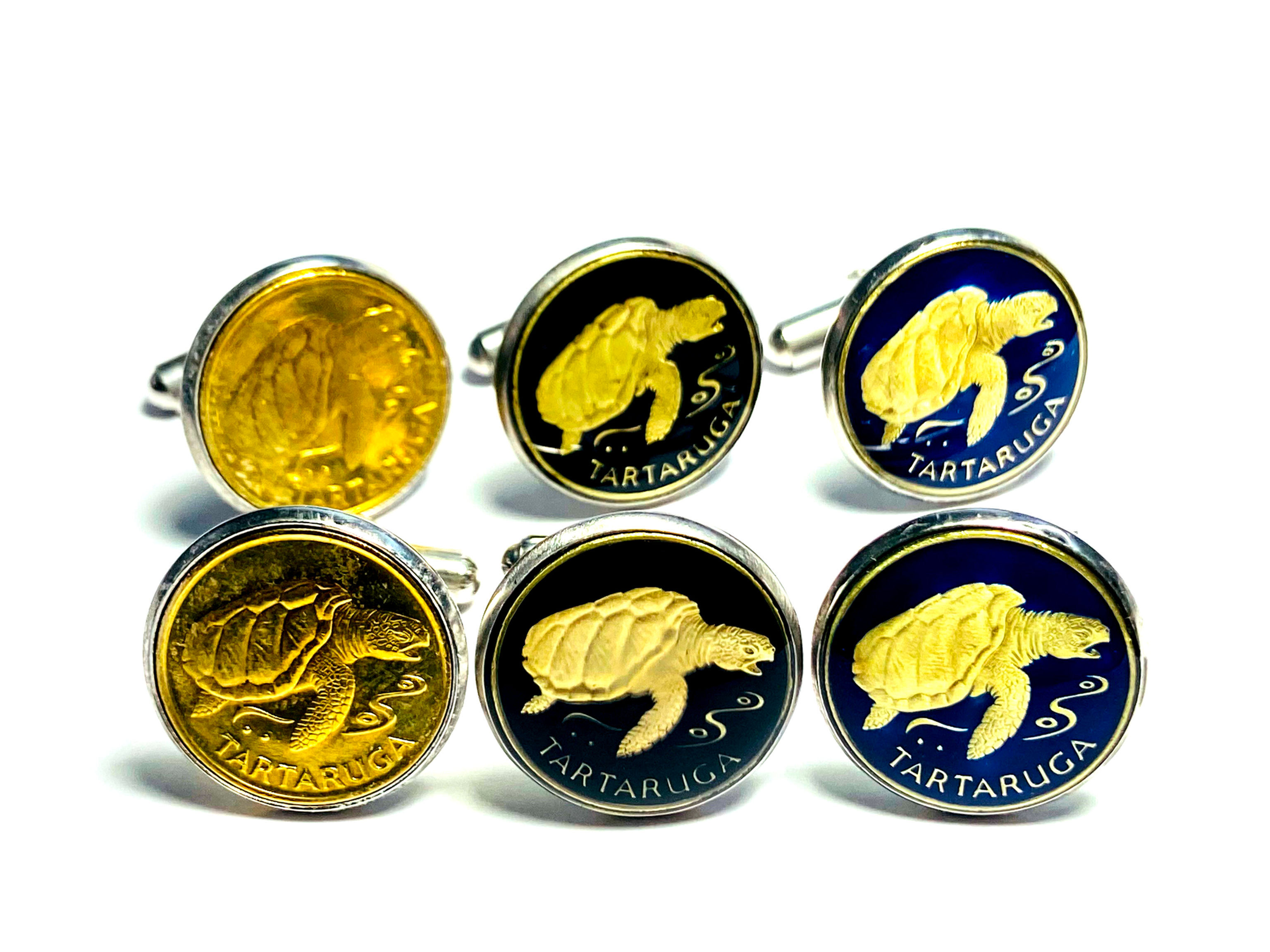 Cape Verde coin cufflinks 1 Escoud  Sea Turtle botões de punho de moeda