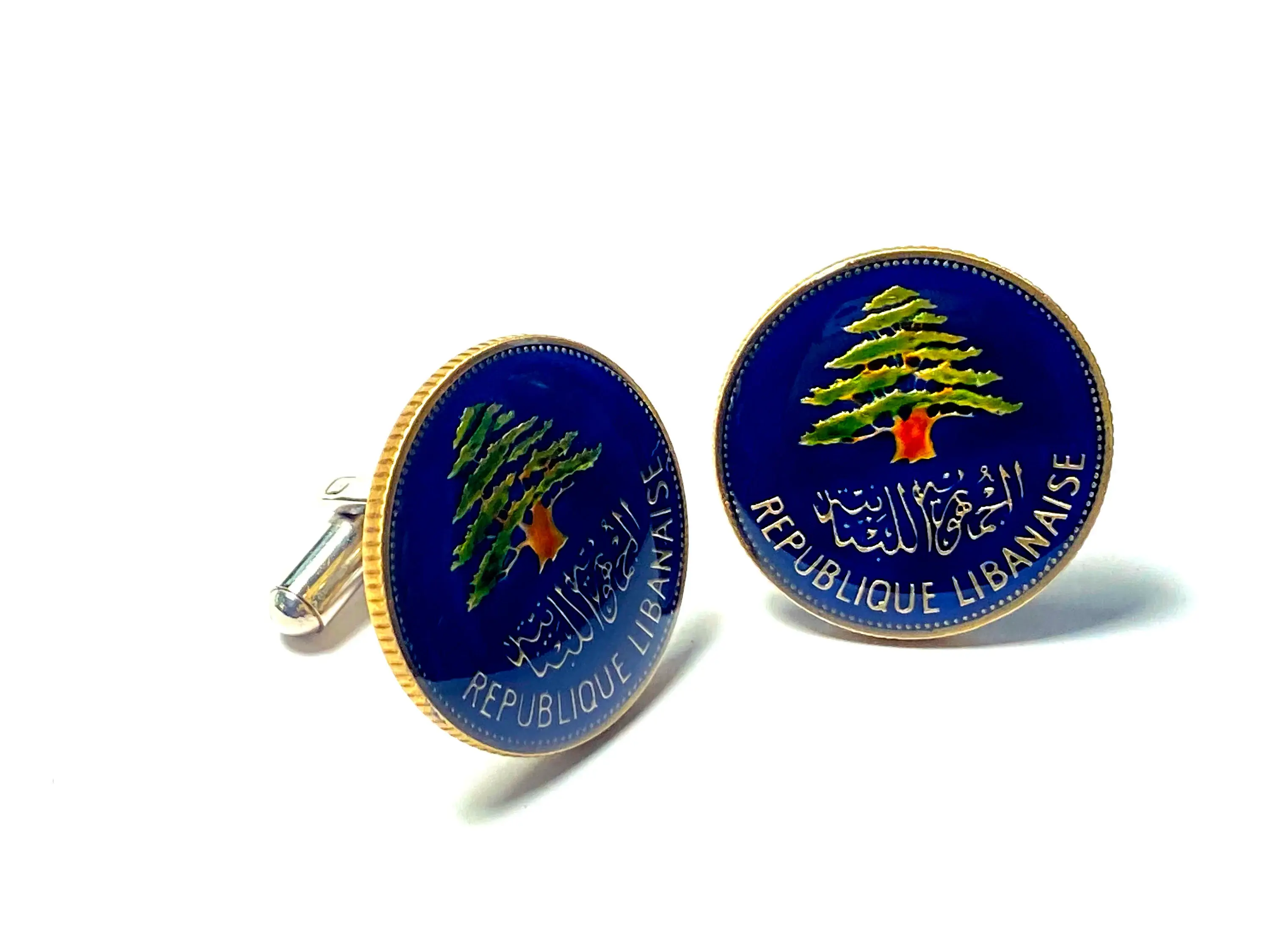 1961 Lebanon coin cufflinks 25 piastres  cedar tree,