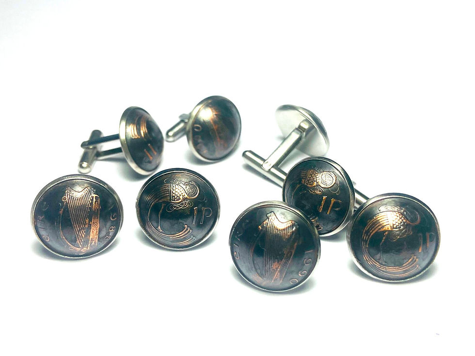 1971 - 2000 Domed Ireland coin cufflinks 1 penny harp tylized bird