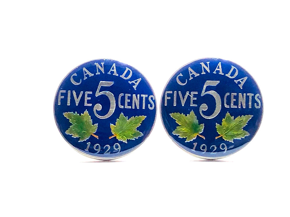 1922 - 1936 Canada coin cufflinks 5 Cents - George V, maple leaves