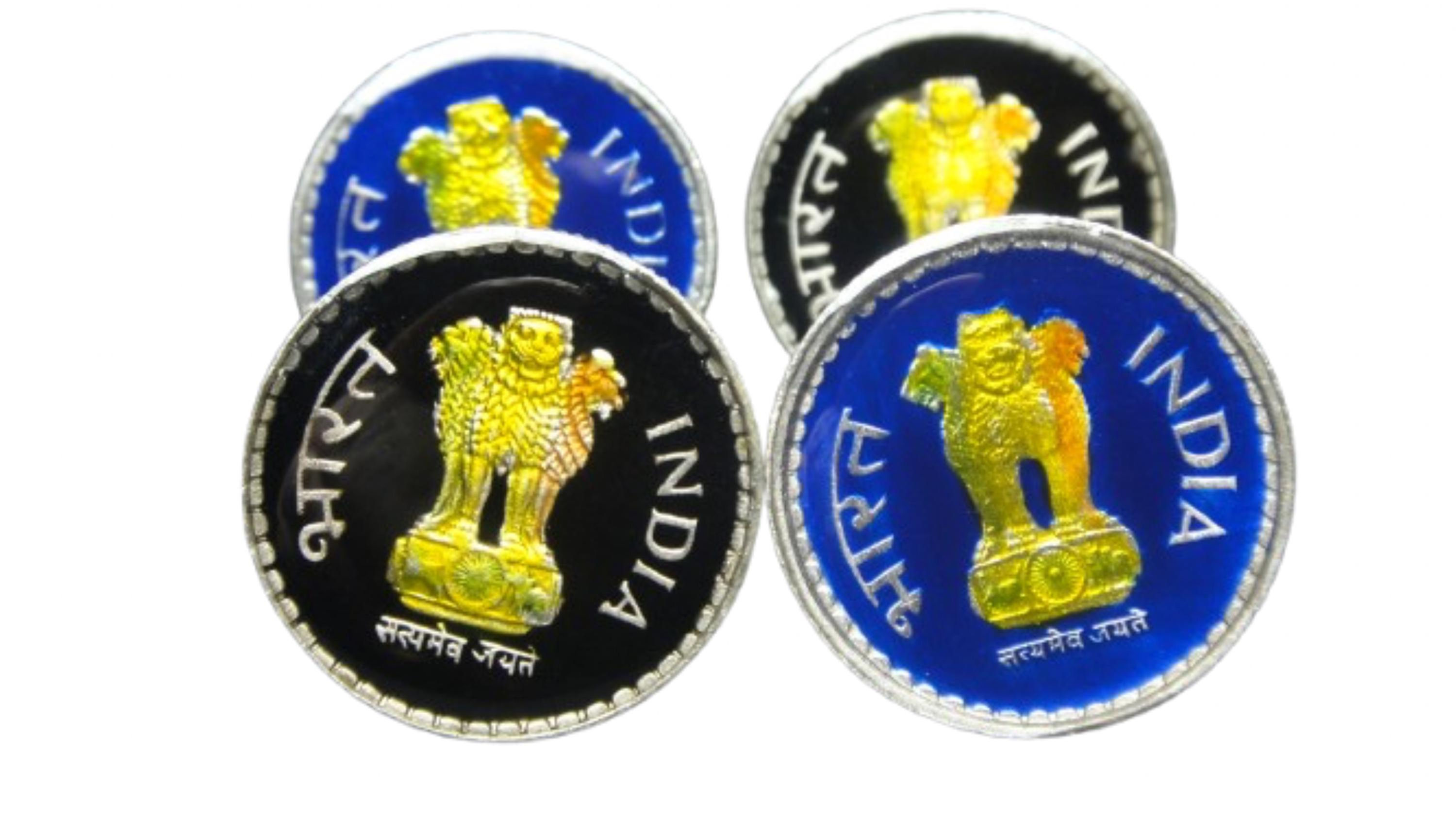 India coin cufflinks 5 Rupees Ashoka lion pedestal with motto