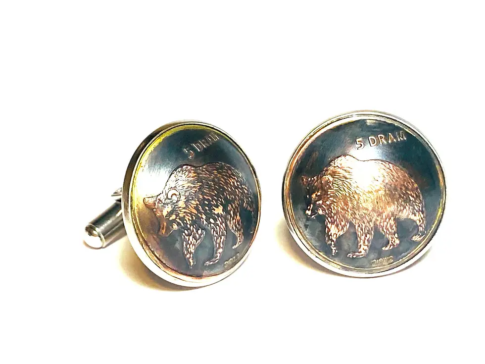 Miniatura: Domed Artsakh Nagorno-Karabakh coin cufflinks 5 Drams bear goat