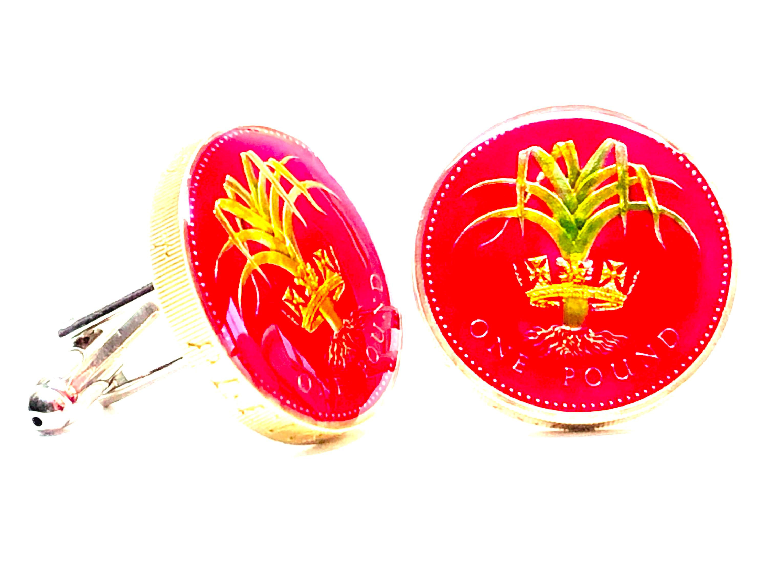 1985 1990 UK Great British coin cufflinks one pound , Welsh Leek