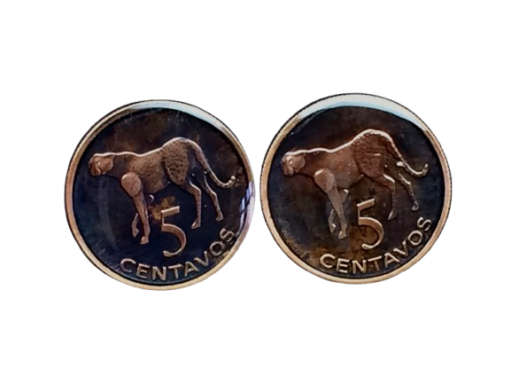 Miniatura: Mozambique coin cufflinks  5 Centavos Cheetah botões de punho de moeda