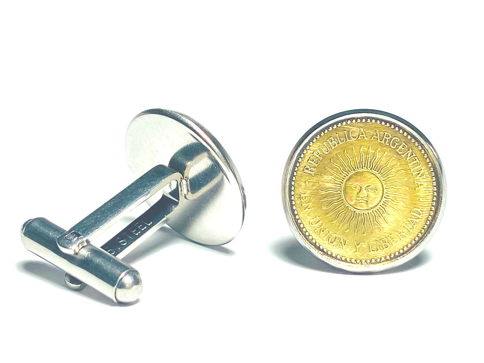 Thumbnail: Argentina coin cufflinks 5 Centavos Radiant sunface gemelos de monedas