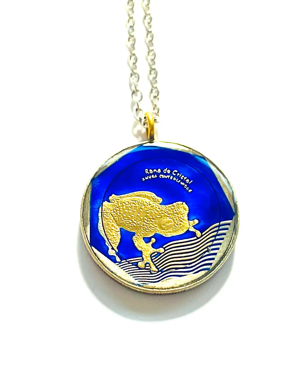 Pendant Necklace Colombia coin 500 Pesos Glass frog colgante de moneda