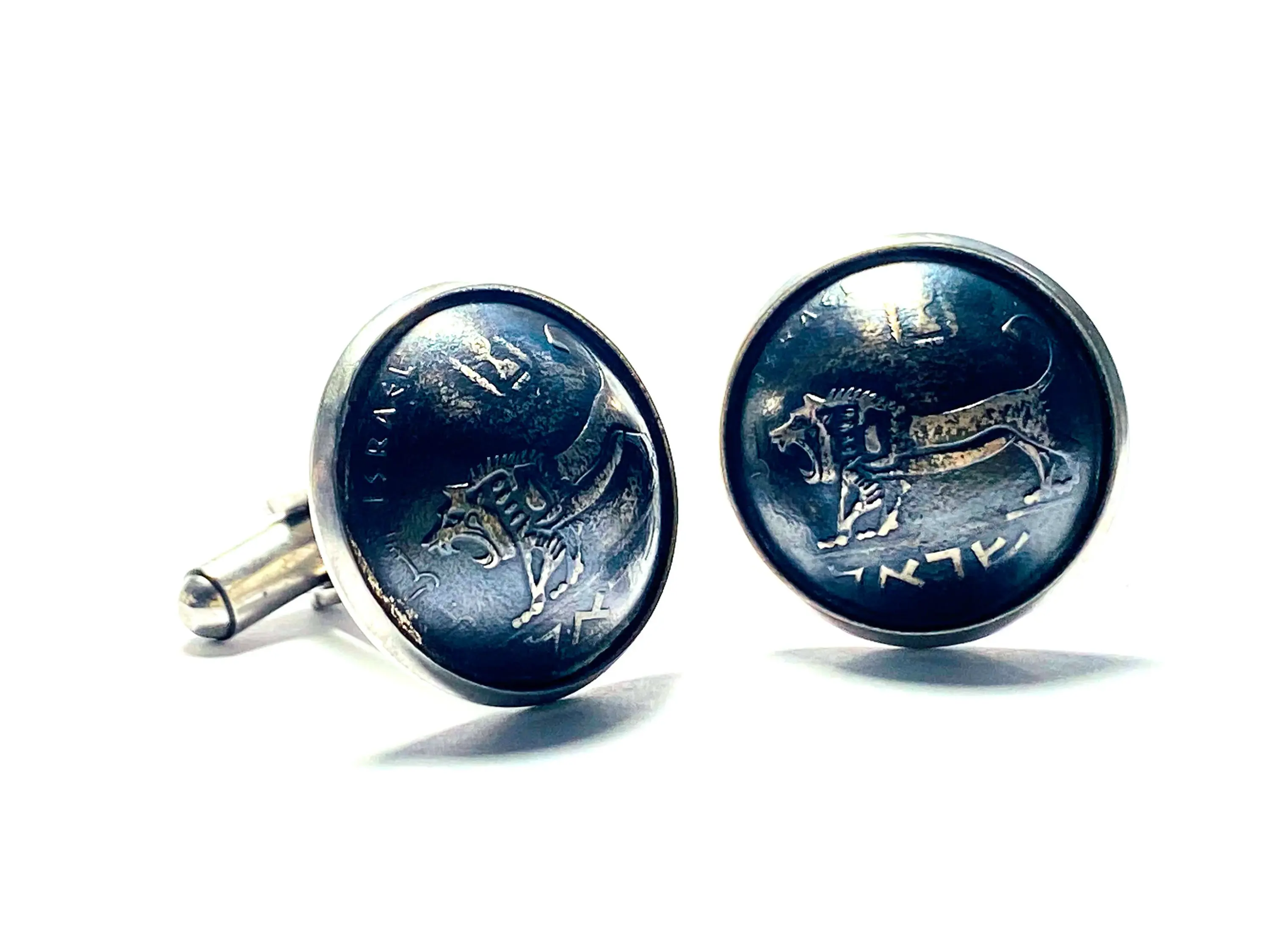 Domed Israel coin cufflinks lion 1/2 sheqel חפתים למטבעות