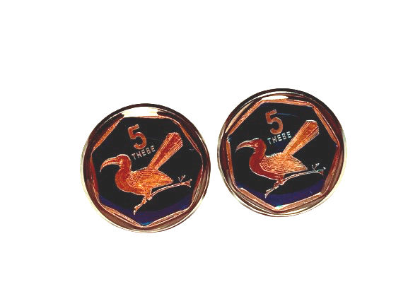Thumbnail: Botswana coin cufflinks 5 Thebe Red-billed hornbill