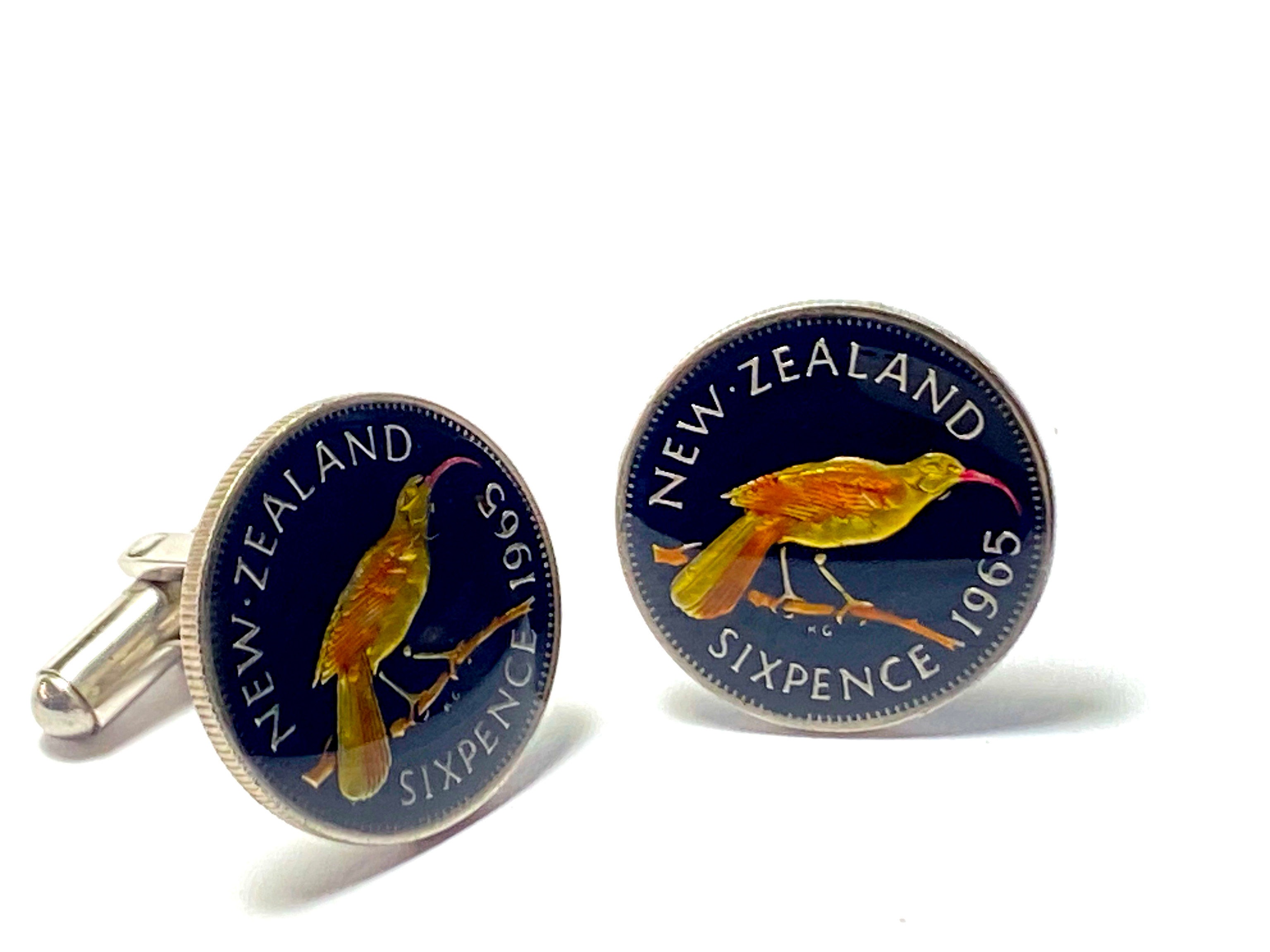 1947 - 1965 New Zealand coin cufflinks sixpence Huia bird