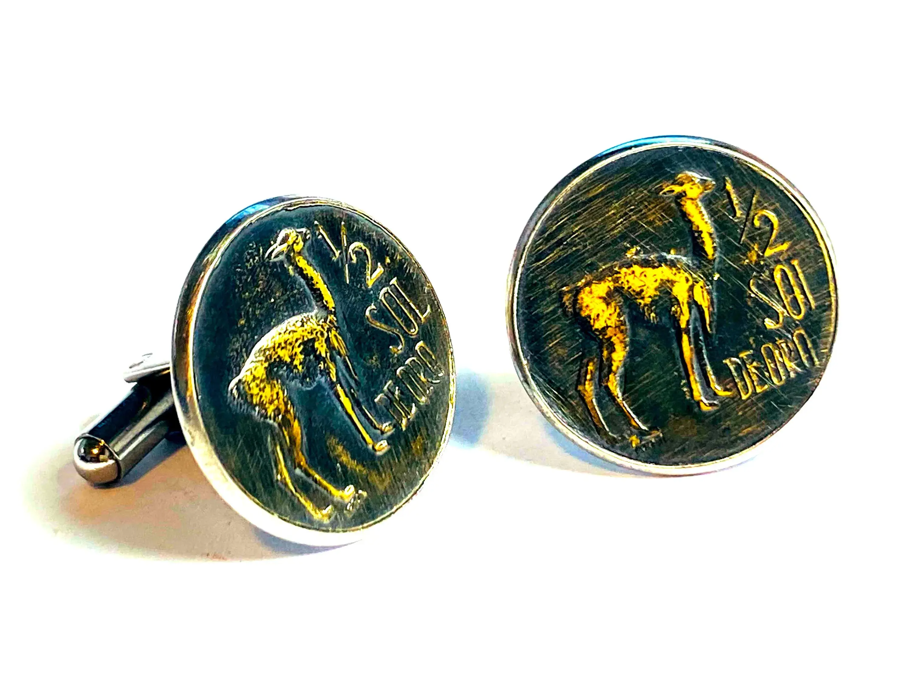 Peru coin cufflinks 1/2 Sol De Oro Llama Lama