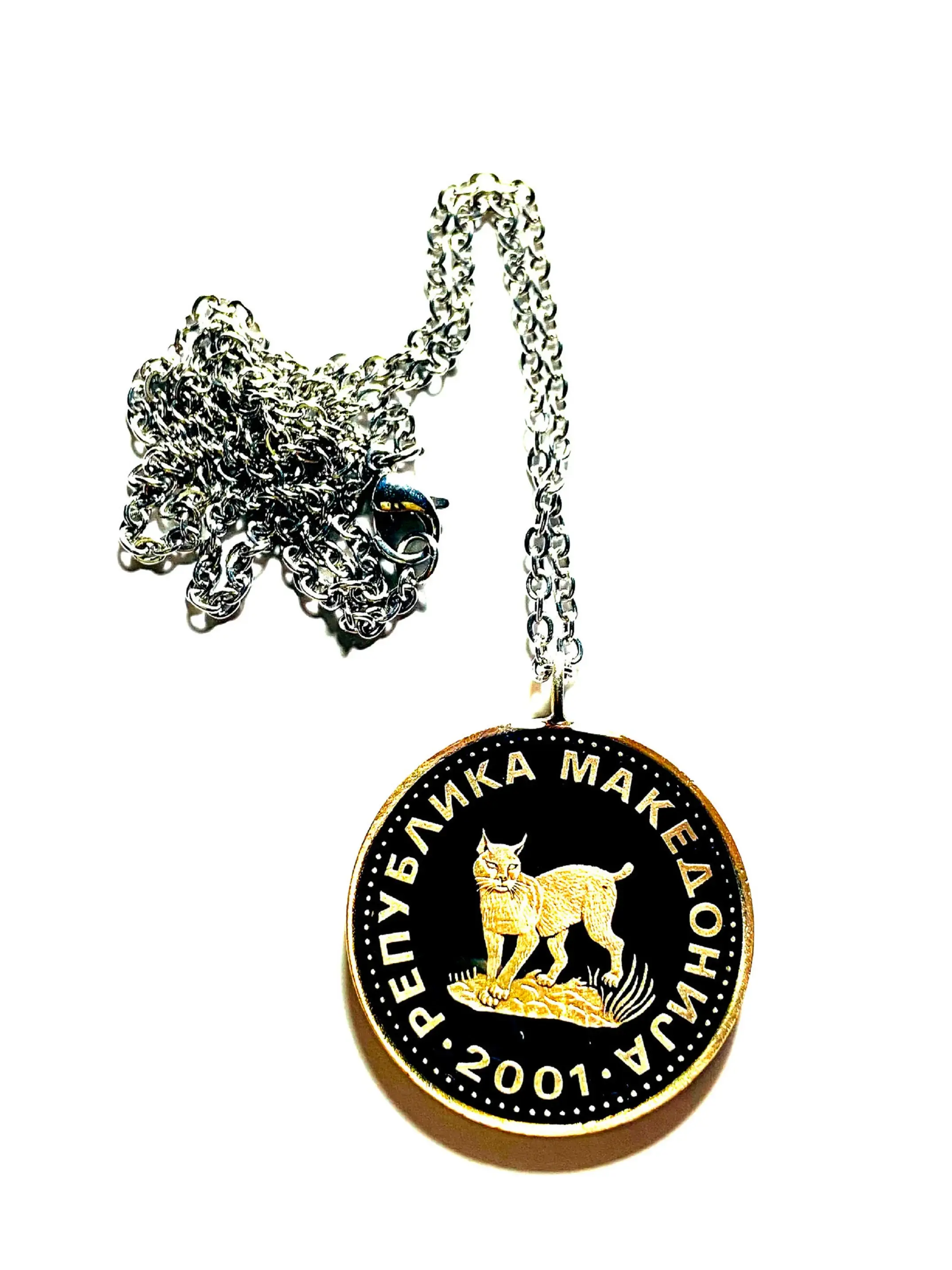 North Macedonia coin pendant 5 Denari Macedonia or Balkan Lynx