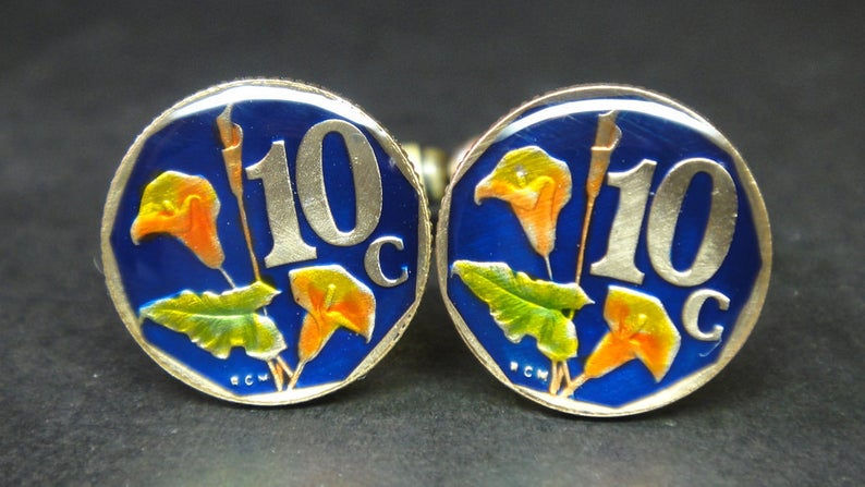 South Africa enamelled coin cufflinks 10 cents 15mm