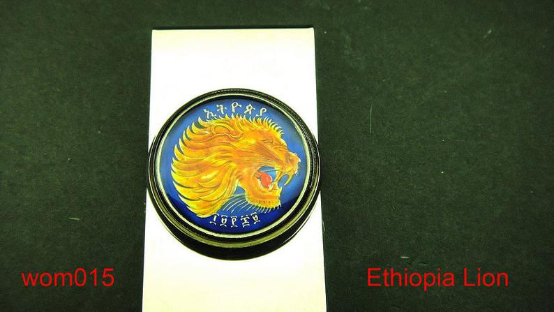 Money Clip Ethiopia coin lion head enameled