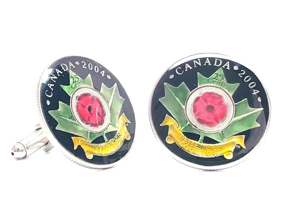 2004 Canada coin cufflinks 25 cents maple leaf