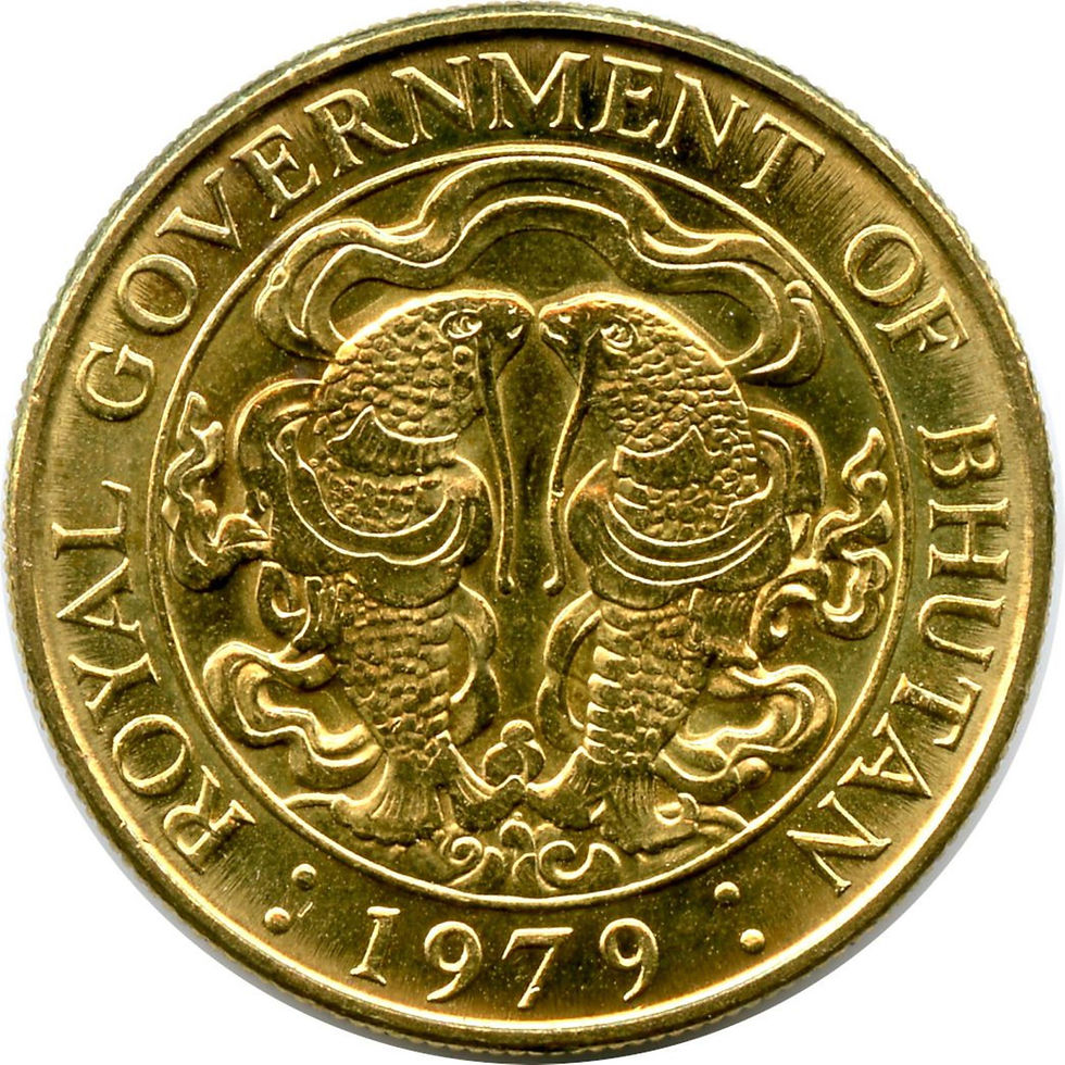 Miniatura: Domed Bhutan coin cufflink 25 Chhertum Golden fishes  Coat of Arms