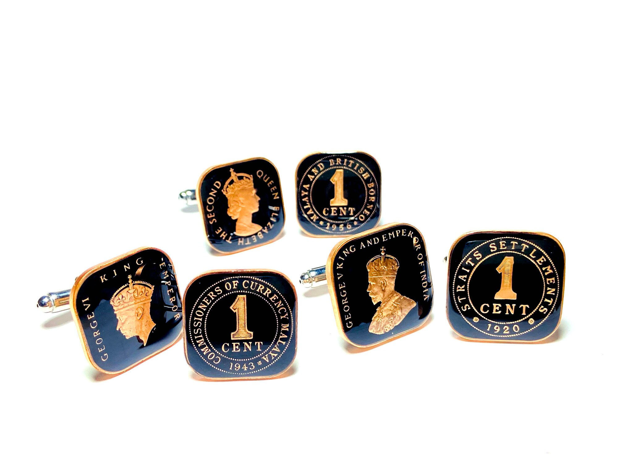 1920 - 1958 British Malaya Borneo Straits Settlements coin cufflinks