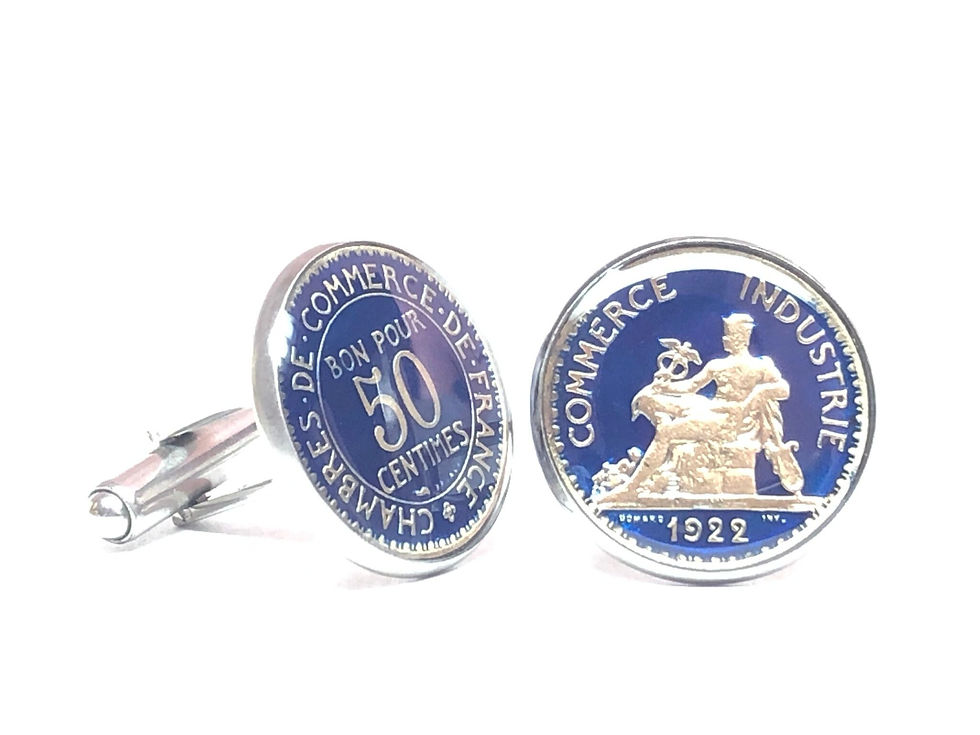 1922 -1929 France coin cufflinks 50 Centimes Mercury boutons de manchette