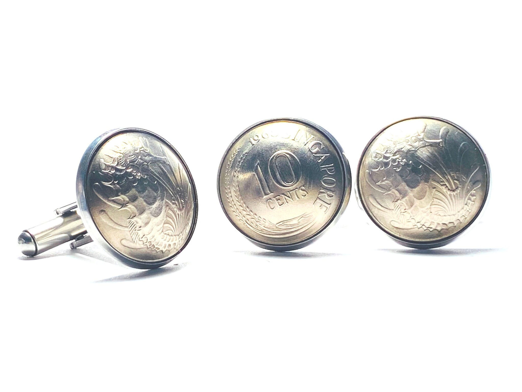 1967 - 1989 Domed Singapore coin cufflinks 10 Cents sea horse