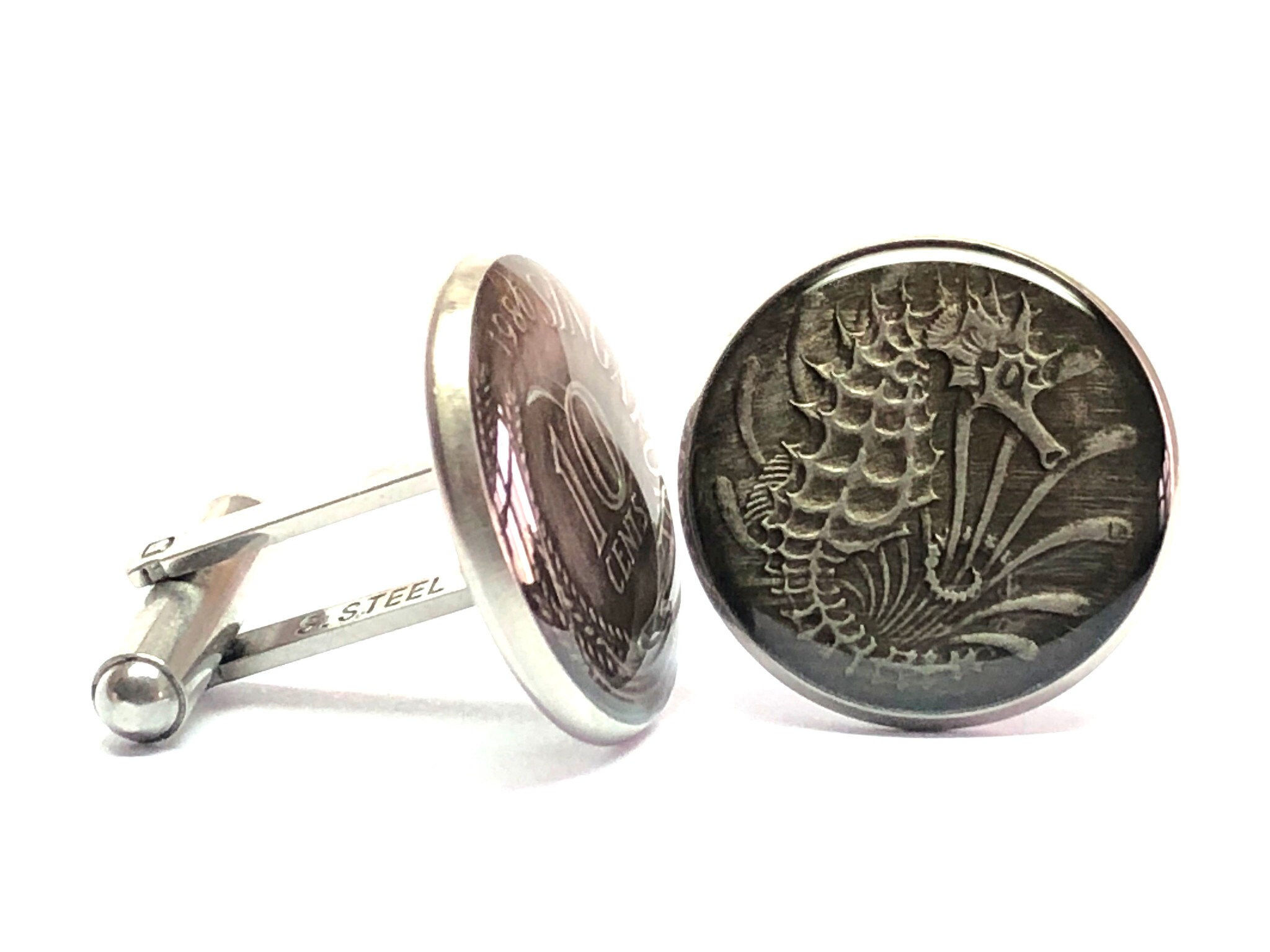 1967 - 1989 Singapore coin cufflinks 10 Cents sea horse