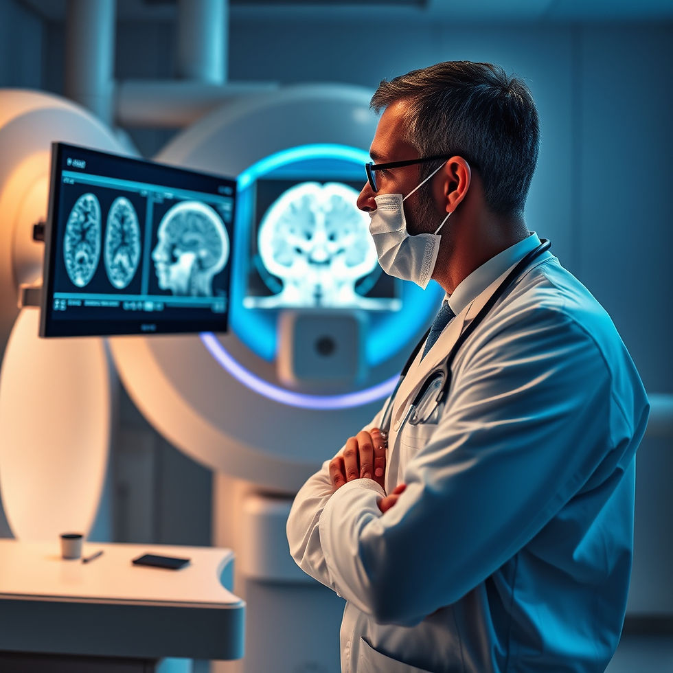 Radiochirurgia Gamma Knife per patologie cerebrali con neurochirurgo e immagini diagnostiche del cervello