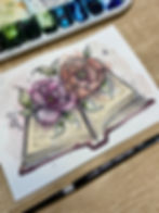 Gothic Book and Roses in Watercolor