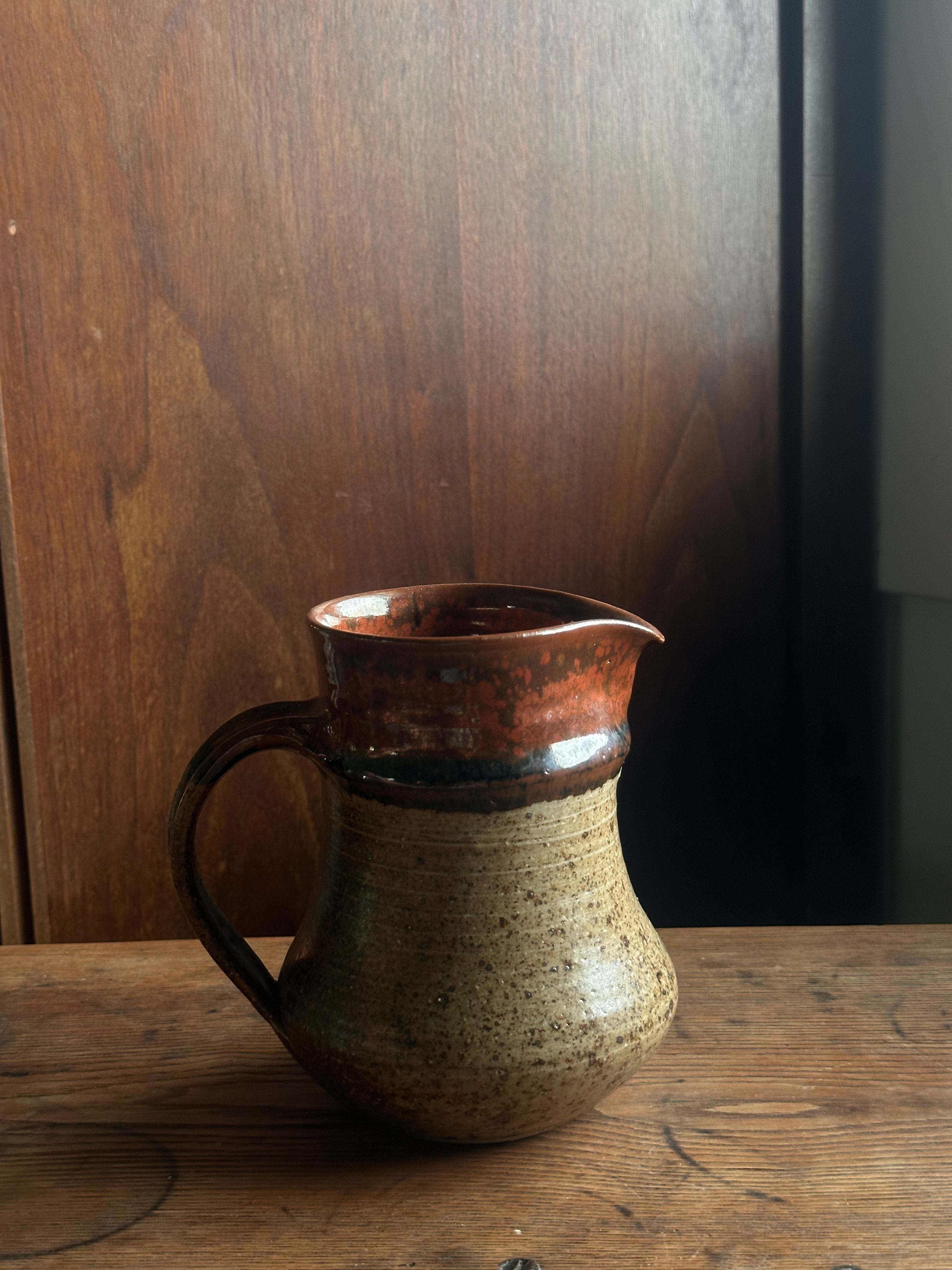 Vintage Handmade Stoneware Pitcher — Sand and Rust Glaze
