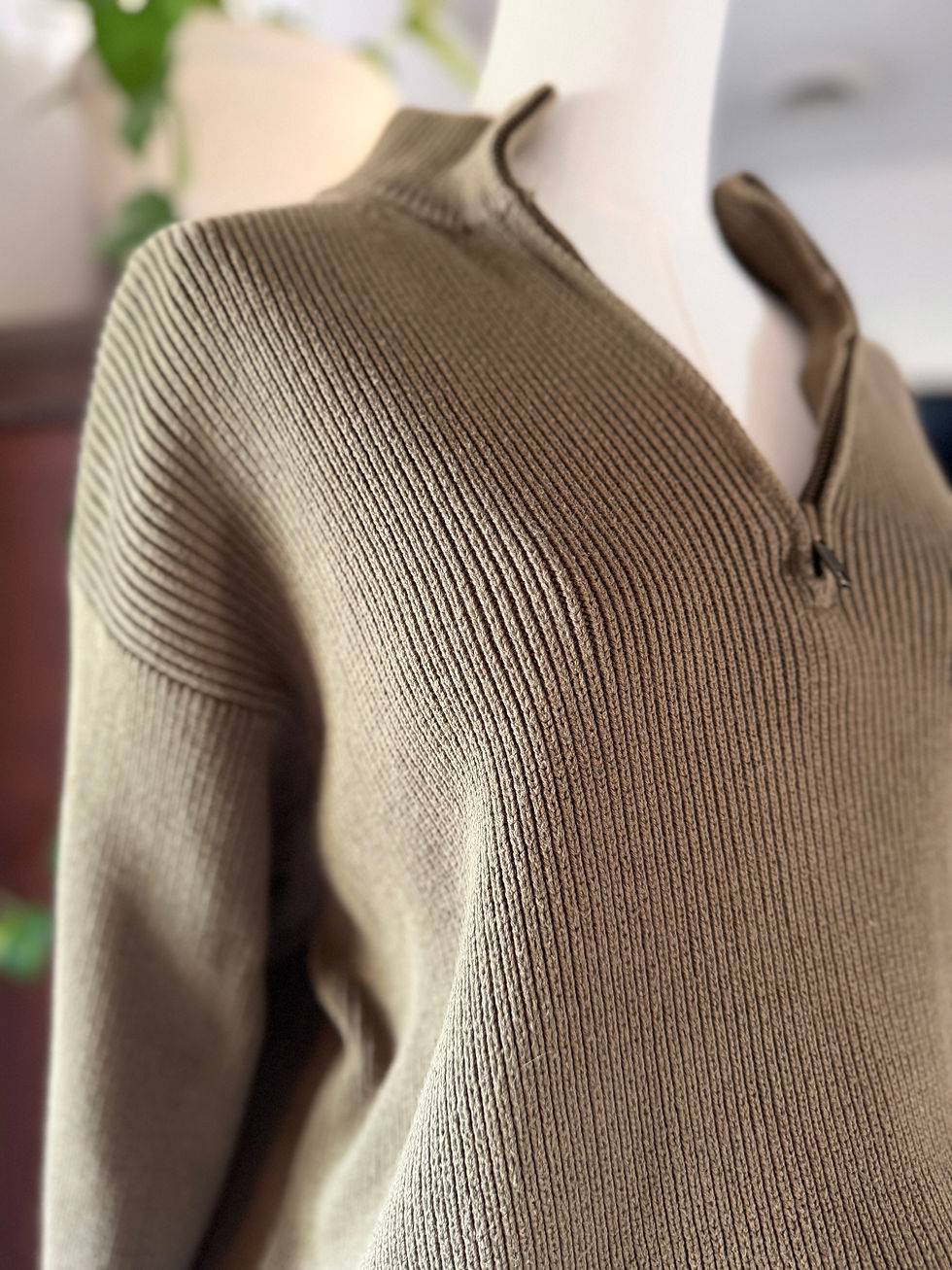 Thumbnail: Men’s Medium L.L. Bean Vintage Olive Quarter Zip Ribbed Sweater, 90s C