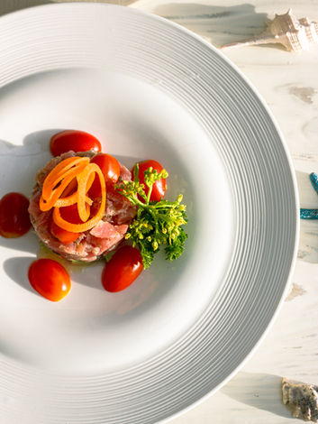 tuna tartare on white plate