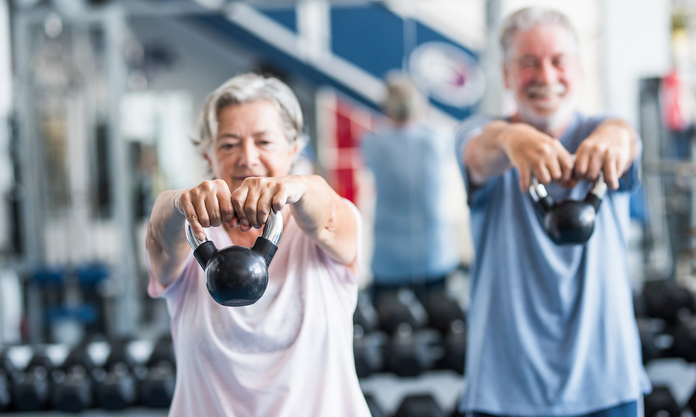 Senior couple kettlebell workout