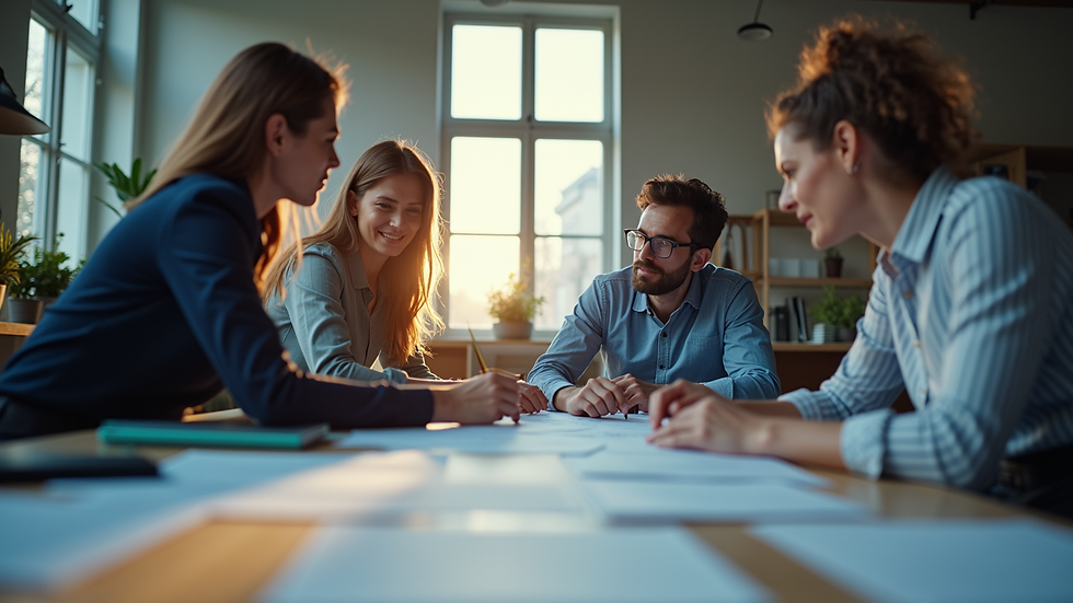 Eye-level view of a team collaborating on a project