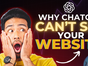 Man shocked as text reads 'Why ChatGPT Can’t See Your Website' – AI icons hover around him symbolising invisibility in AI search