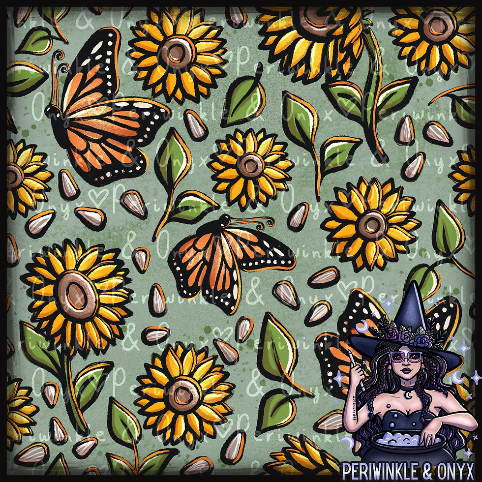 Sunflowers & Butterflies Sage Seamless Pattern