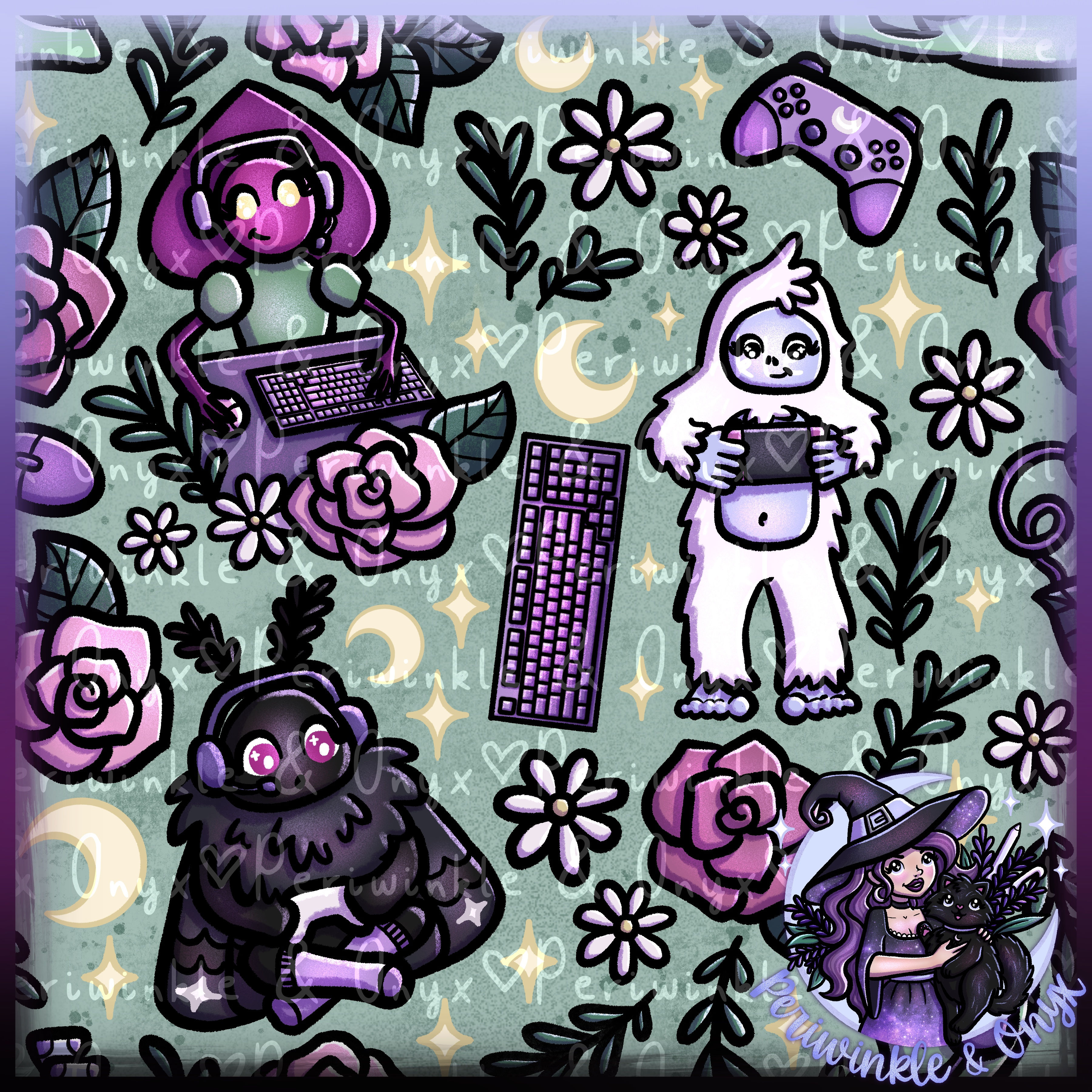 Gaming Cryptids Green Seamless Pattern