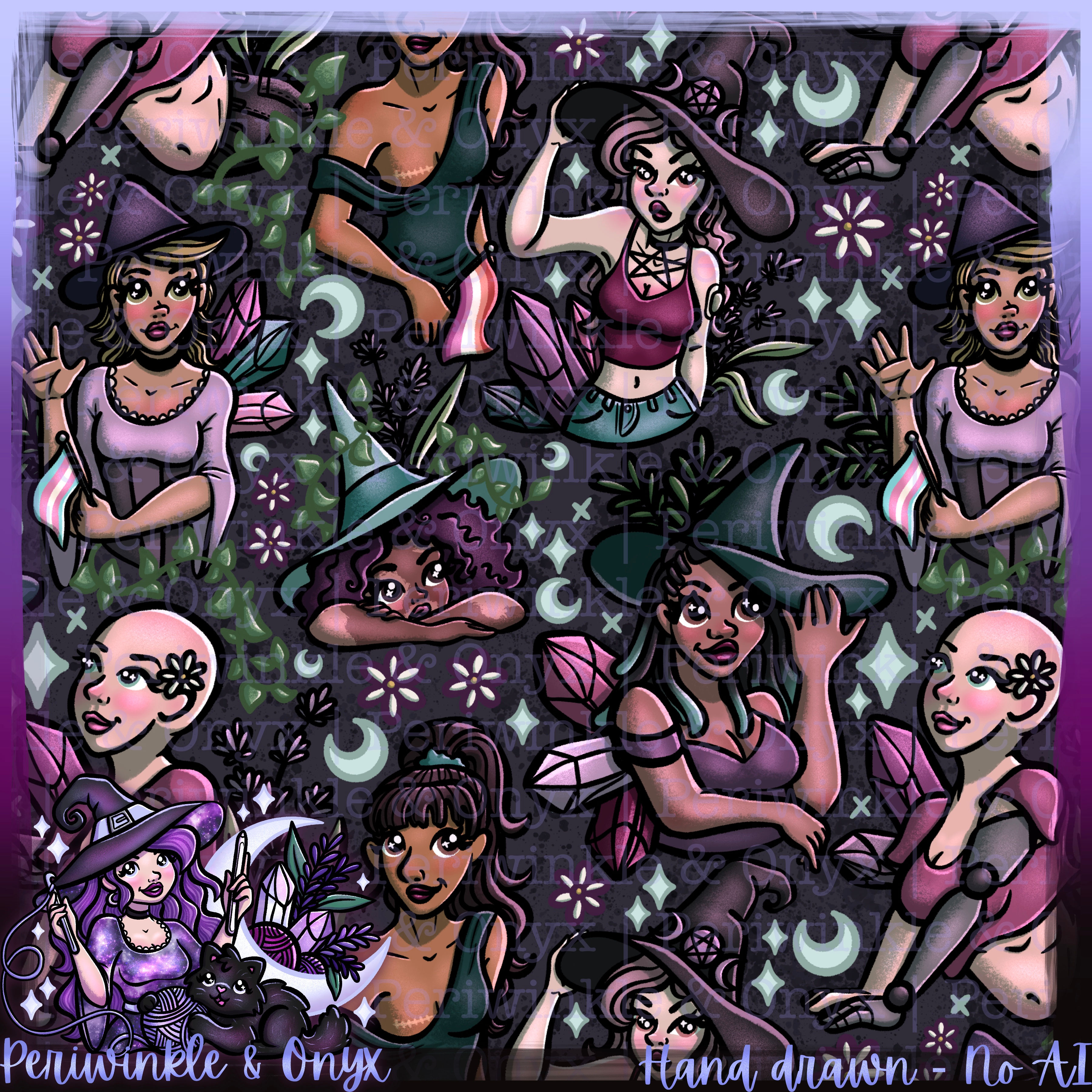 Goddesses Charcoal Seamless Pattern