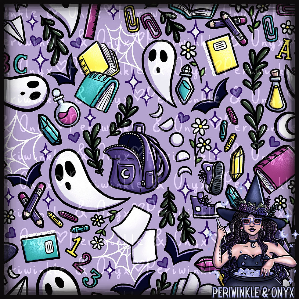 Witchy Back to School Purple Seamless Pattern