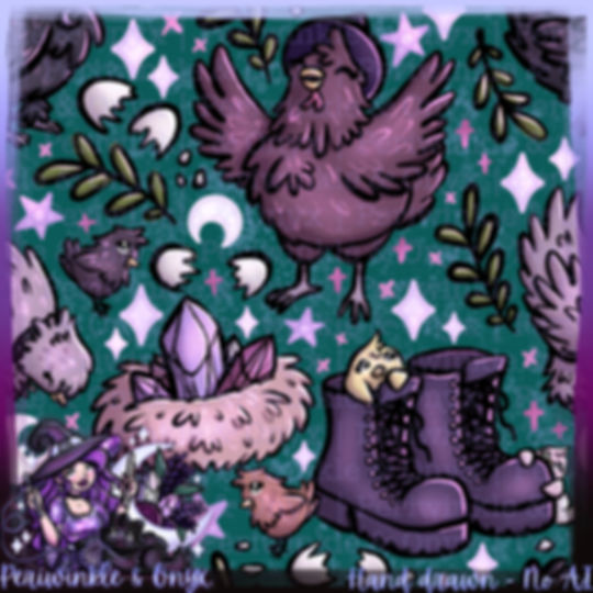 Witchy Chickens Green Seamless Pattern