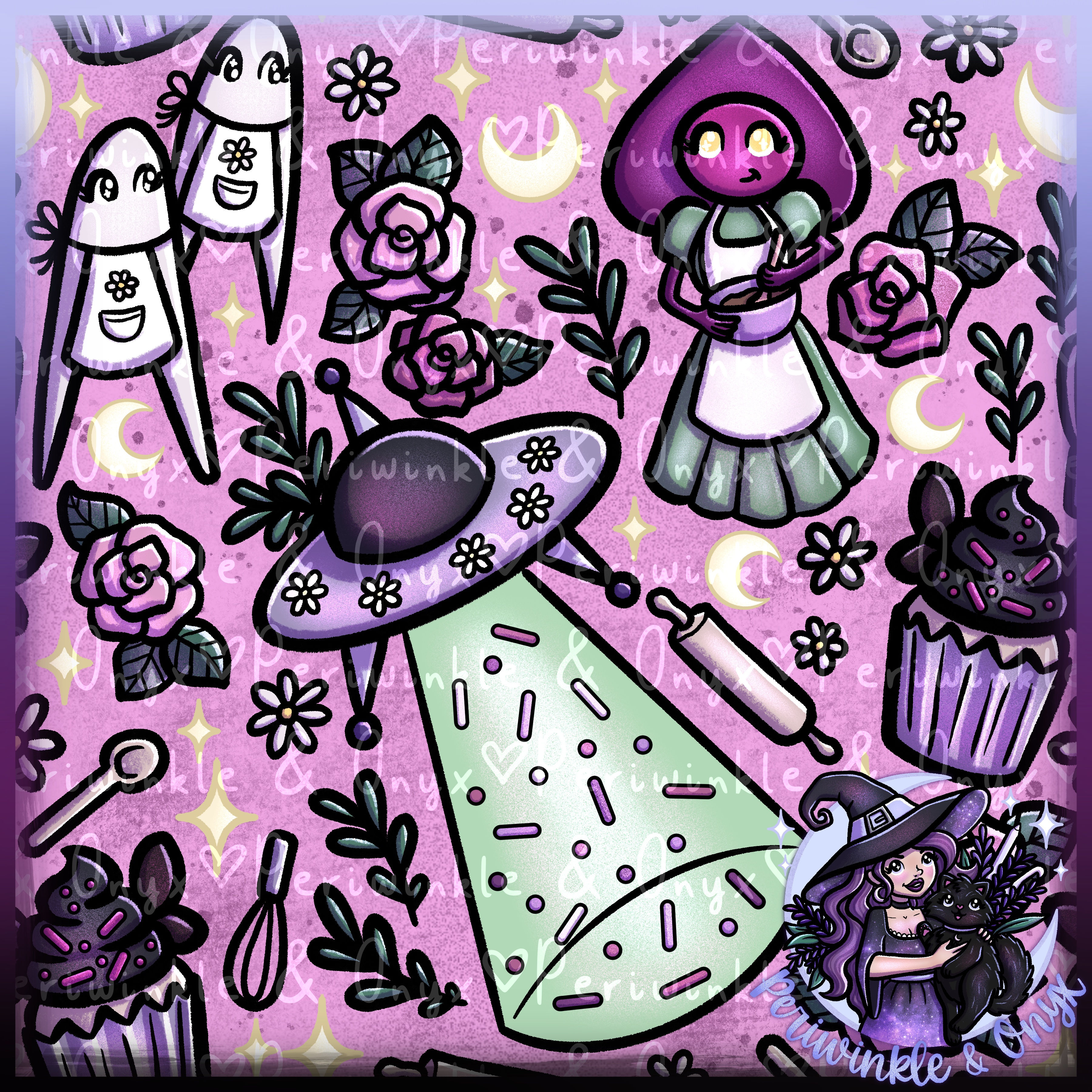 Baking Cryptids Pink Seamless Pattern