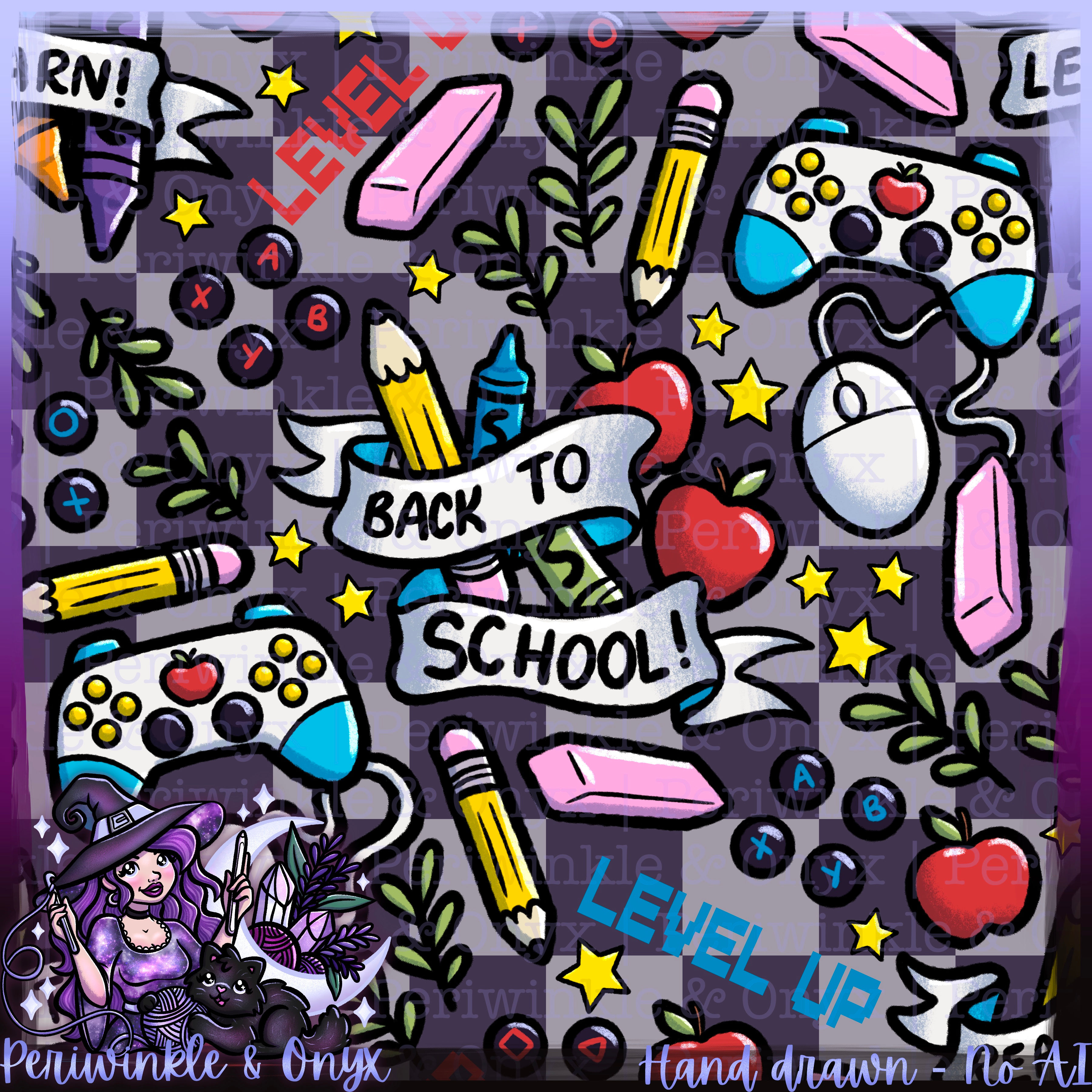 School Gamer Checkers Seamless Pattern