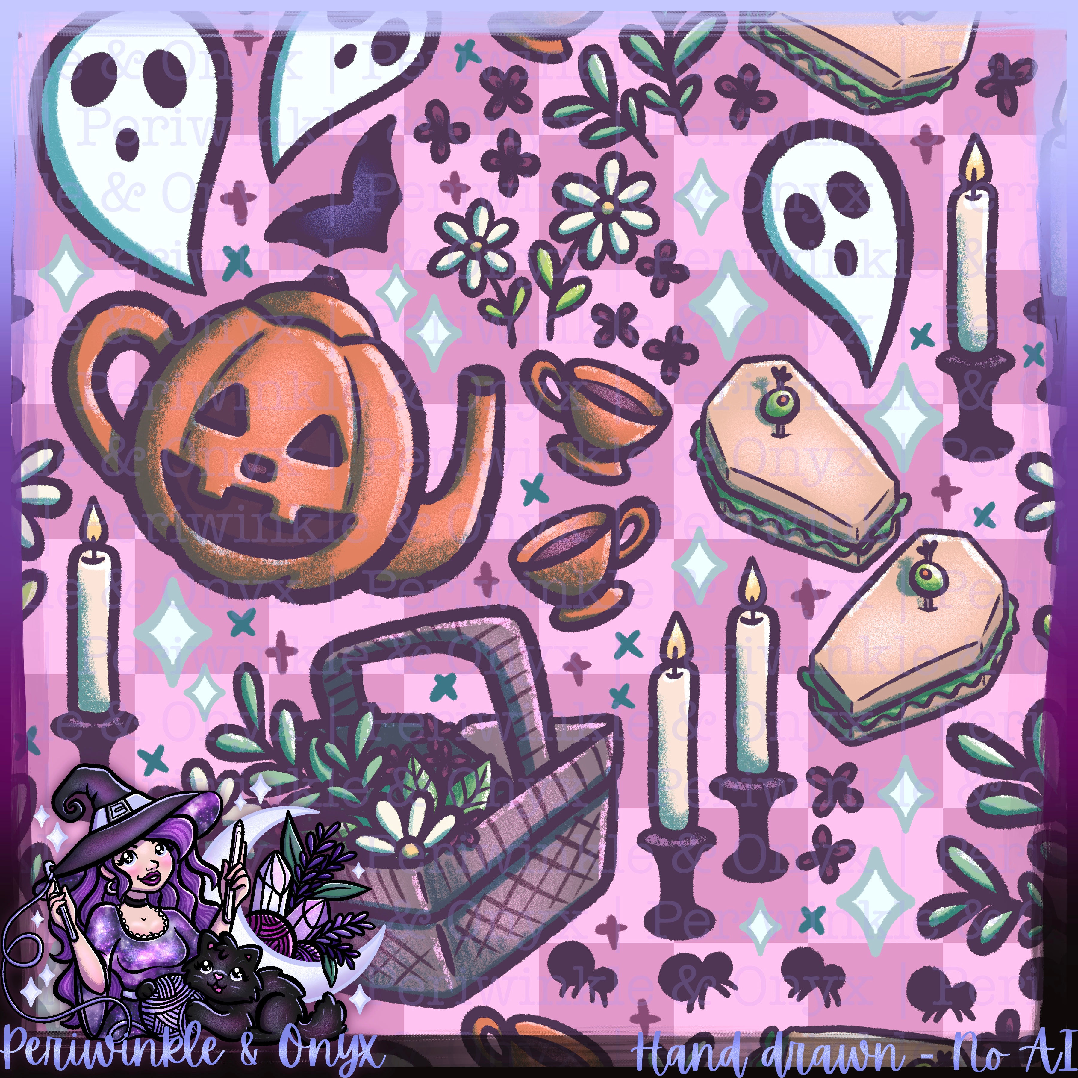 Spooky Picnic Pink Seamless Pattern